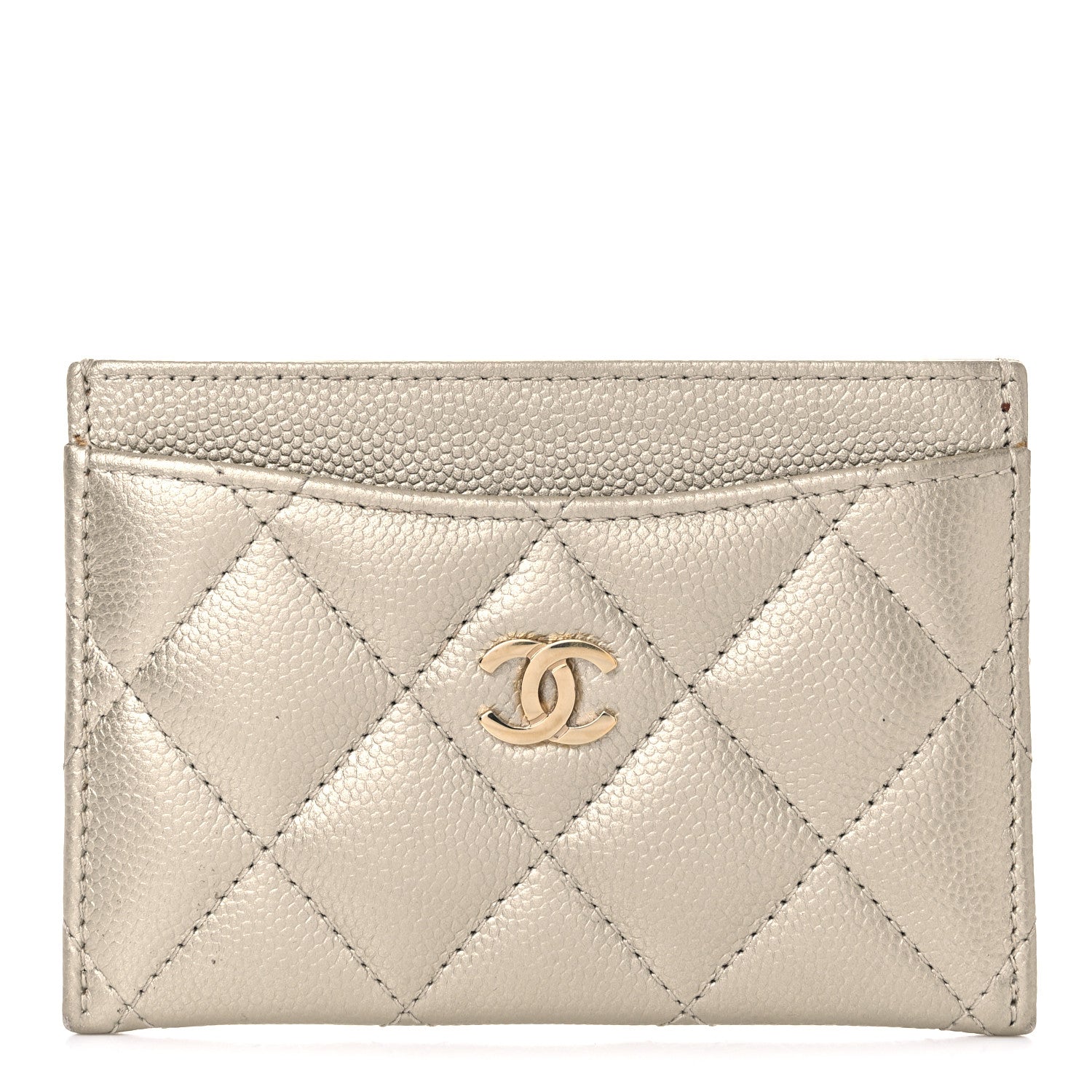 Chanel Metallic Caviar Quilted Card Holder Light Gold 1 of 8