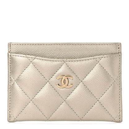 Chanel Metallic Caviar Quilted Card Holder Light Gold 1 of 8