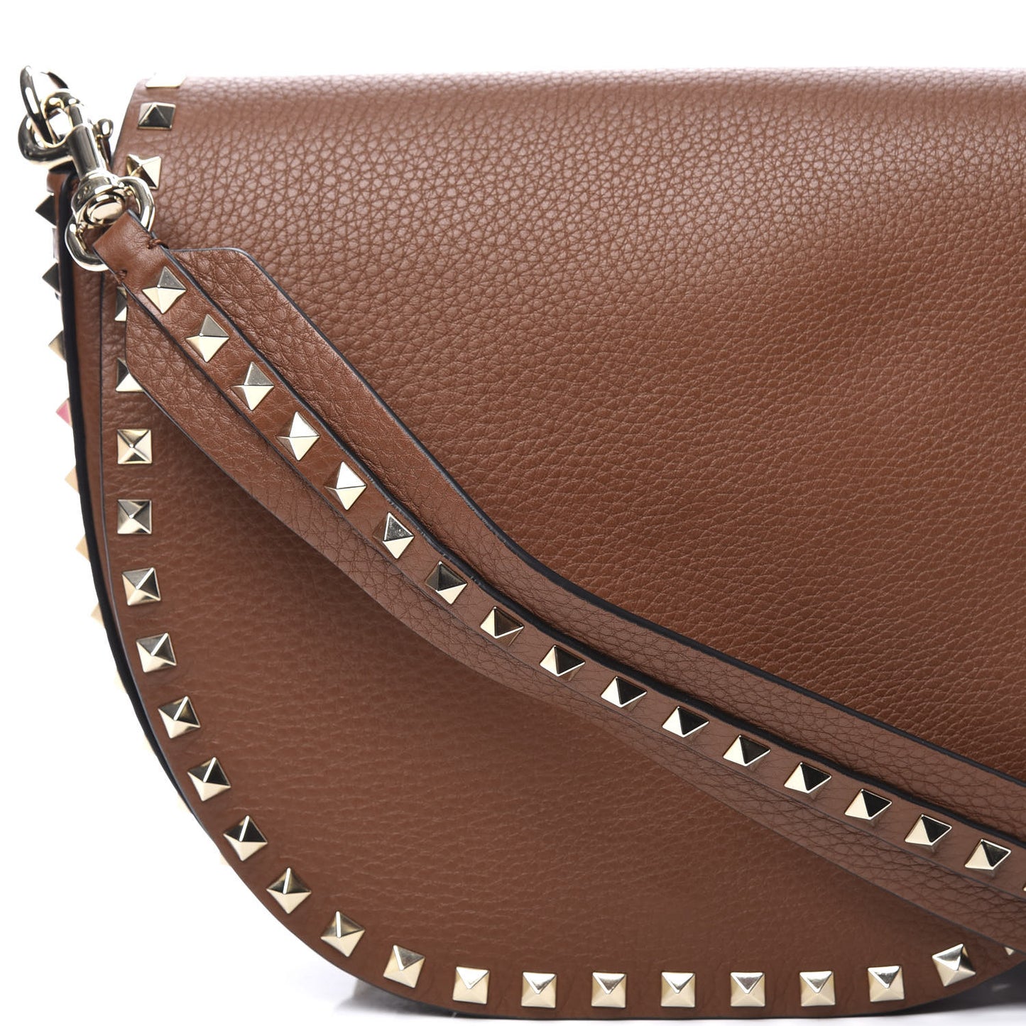Calfskin Large Rockstud Halfmoon Saddle Bag Tan