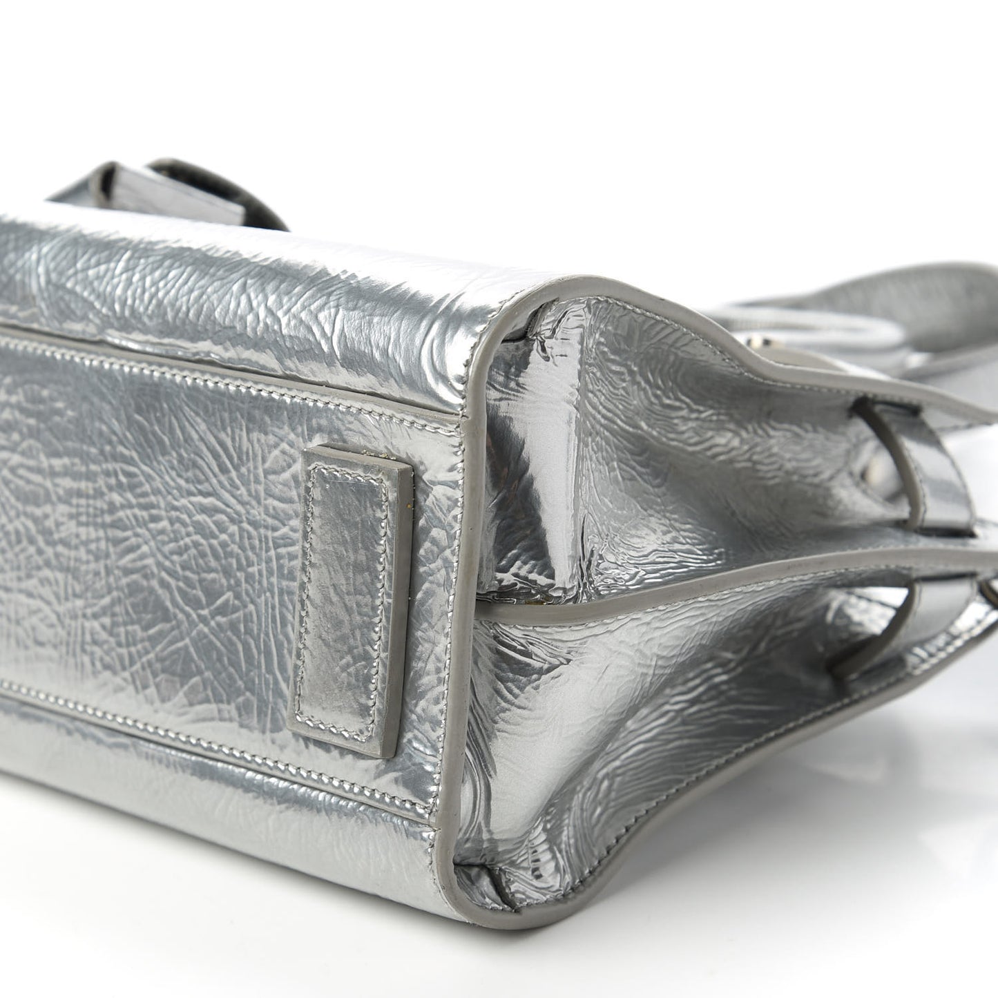 Metallic Crinkled Calfskin Nano Supple Sac De Jour Silver