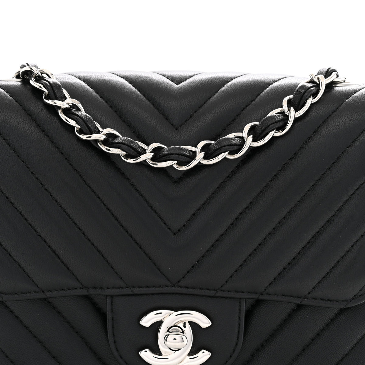 Lambskin Chevron Quilted Mini Square Flap Black