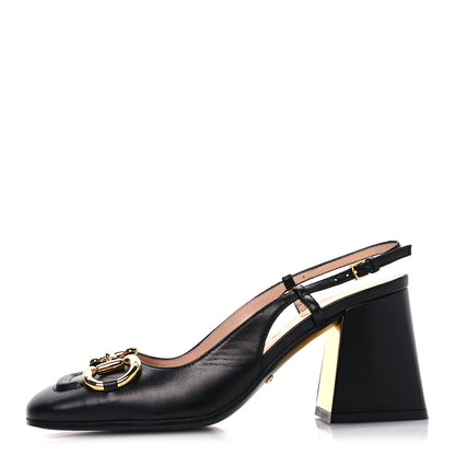 Gucci Malaga Kid Horsebit 75mm Slingback Pumps 35.5 Black 1 of 9