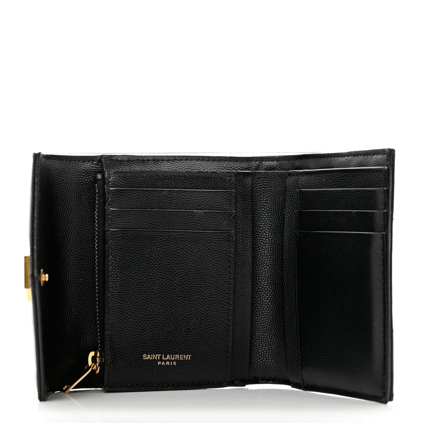 Grain De Poudre Matelasse Chevron Monogram Compact Tri Fold Wallet Black
