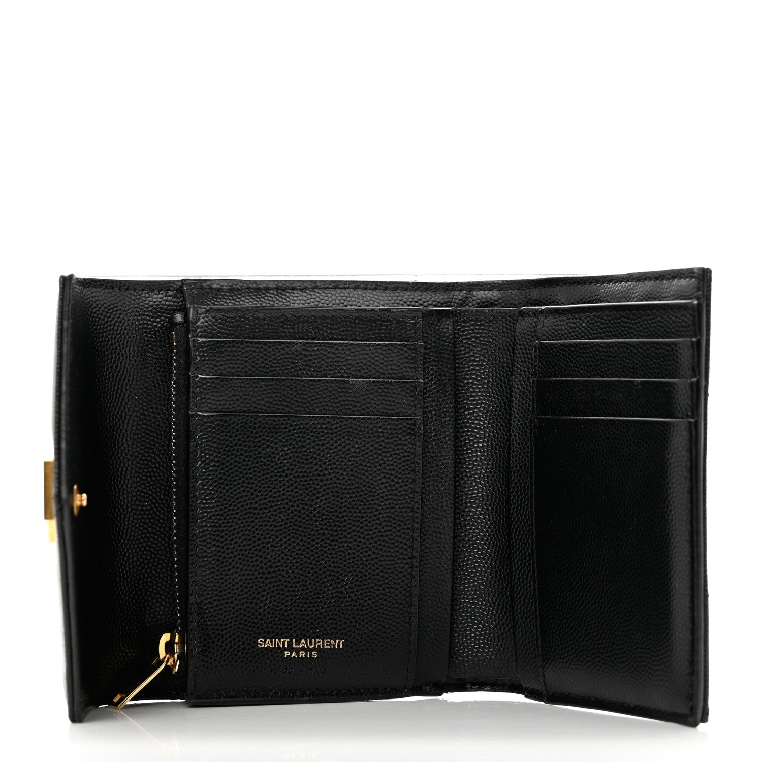 Saint Laurent Grain De Poudre Matelasse Chevron Monogram Compact Tri Fold Wallet Black 5 of 7