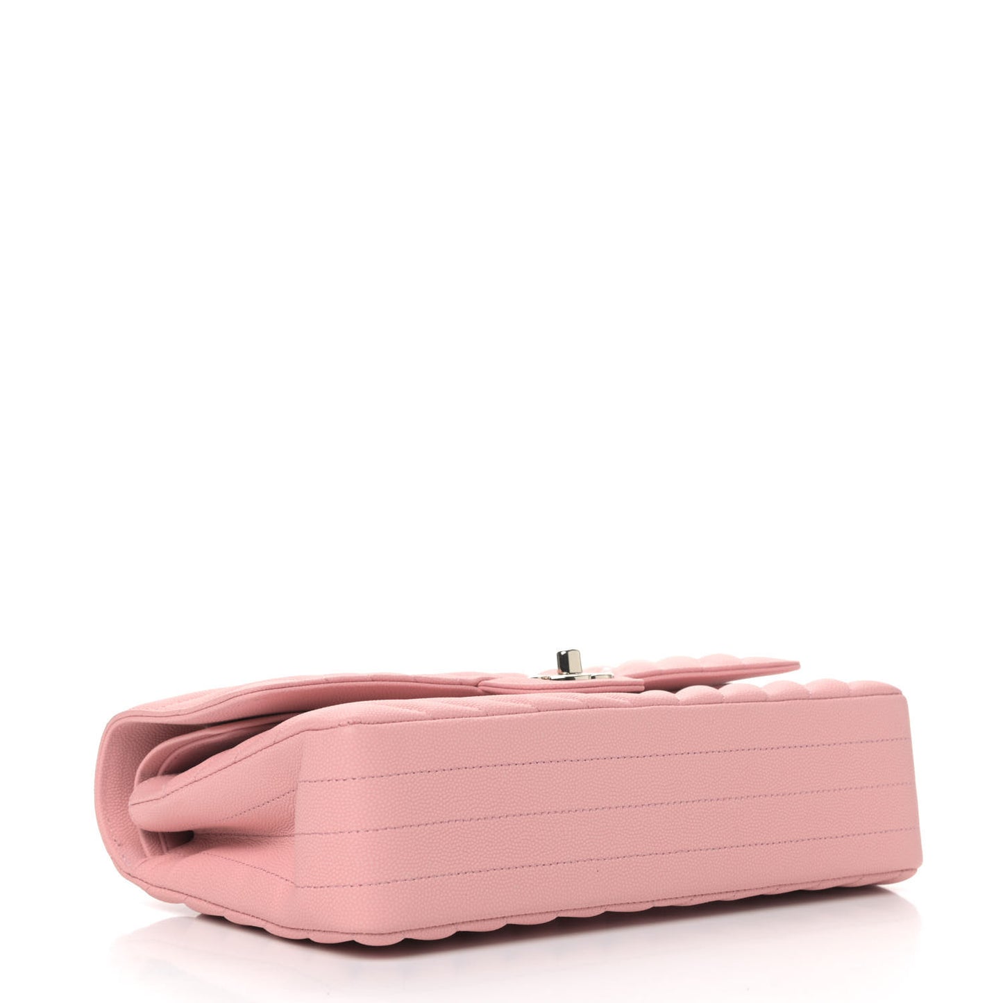 Caviar Flat Chevron Quilted Medium Double Flap Pink