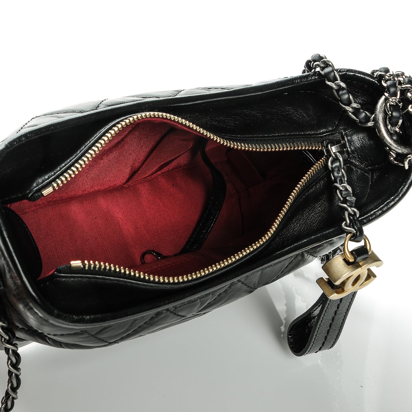 Aged Calfskin Quilted Small Gabrielle Hobo Black