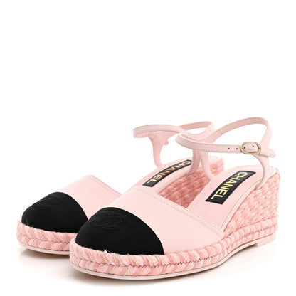 Chanel Lambskin Grosgrain CC Espadrilles Wedges 38 Pink Black 4 of 11