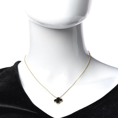 Van Cleef & Arpels 18K Yellow Gold Black Onyx Vintage Alhambra Pendant Necklace 2 of 8