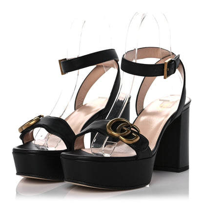 Gucci Calfskin GG Marmont Ankle Wrap 30/85mm Platform Sandals 36 Black 3 of 8