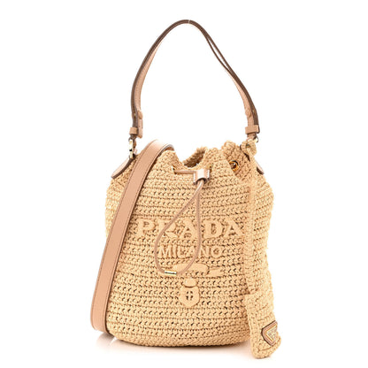 Prada Yarn Raffia Effect Crochet Small Bucket Bag Naturale 1 of 9