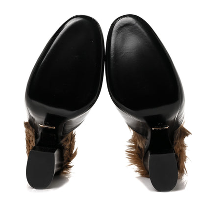 Gucci Malaga Kid Fur Princetown High Heel Mules 40 Black Naturale 5 of 7