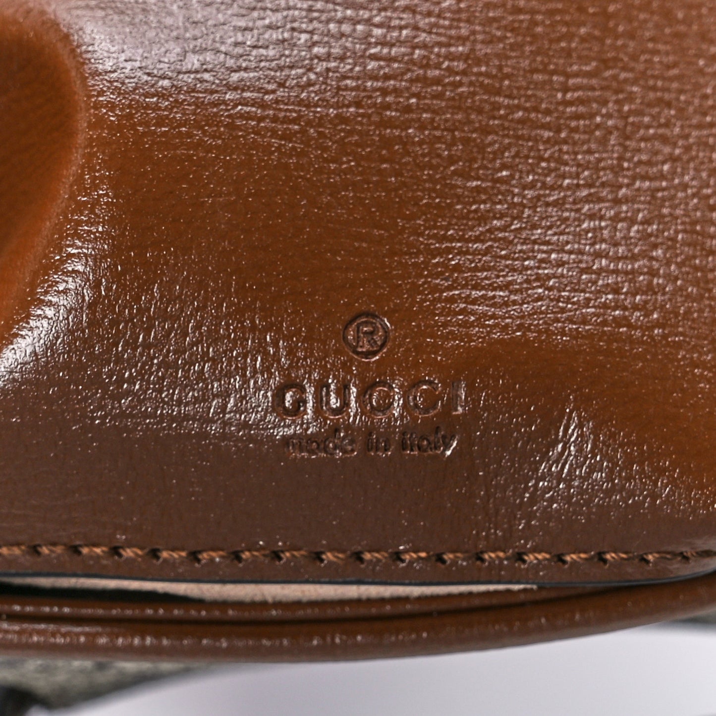 GG Supreme Monogram Azalea Calfskin Web Horsebit 1955 Wallet On Strap Beige Ebony Brown Sugar