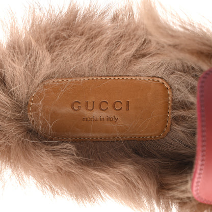 Gucci Calfskin Fur Womens Princetown Slippers 37.5 Lipstick Rose Natural 7 of 8