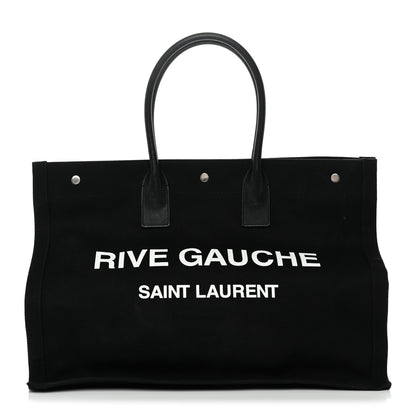 Saint Laurent Linen Calfskin Rive Gauche Tote Black 1 of 25