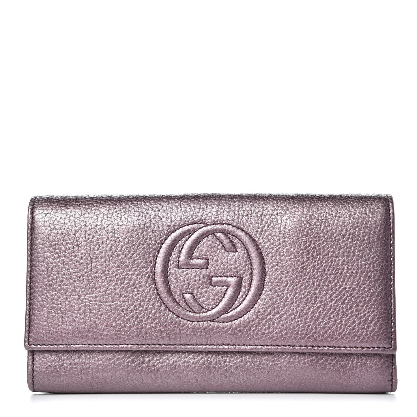 Metallic Pebbled Calfskin Large Soho Continental Wallet Purple
