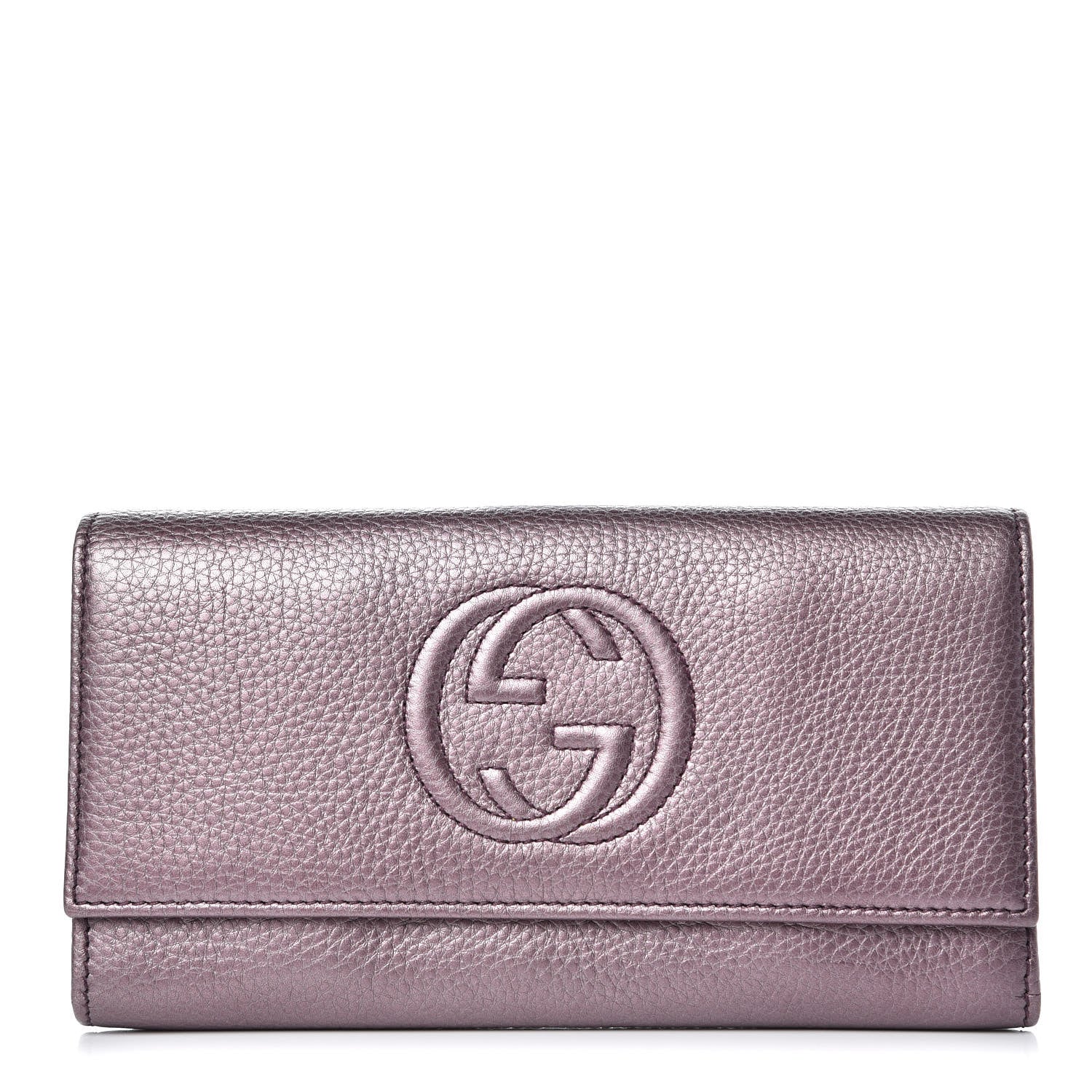 Gucci Metallic Pebbled Calfskin Large Soho Continental Wallet Purple 1 of 8