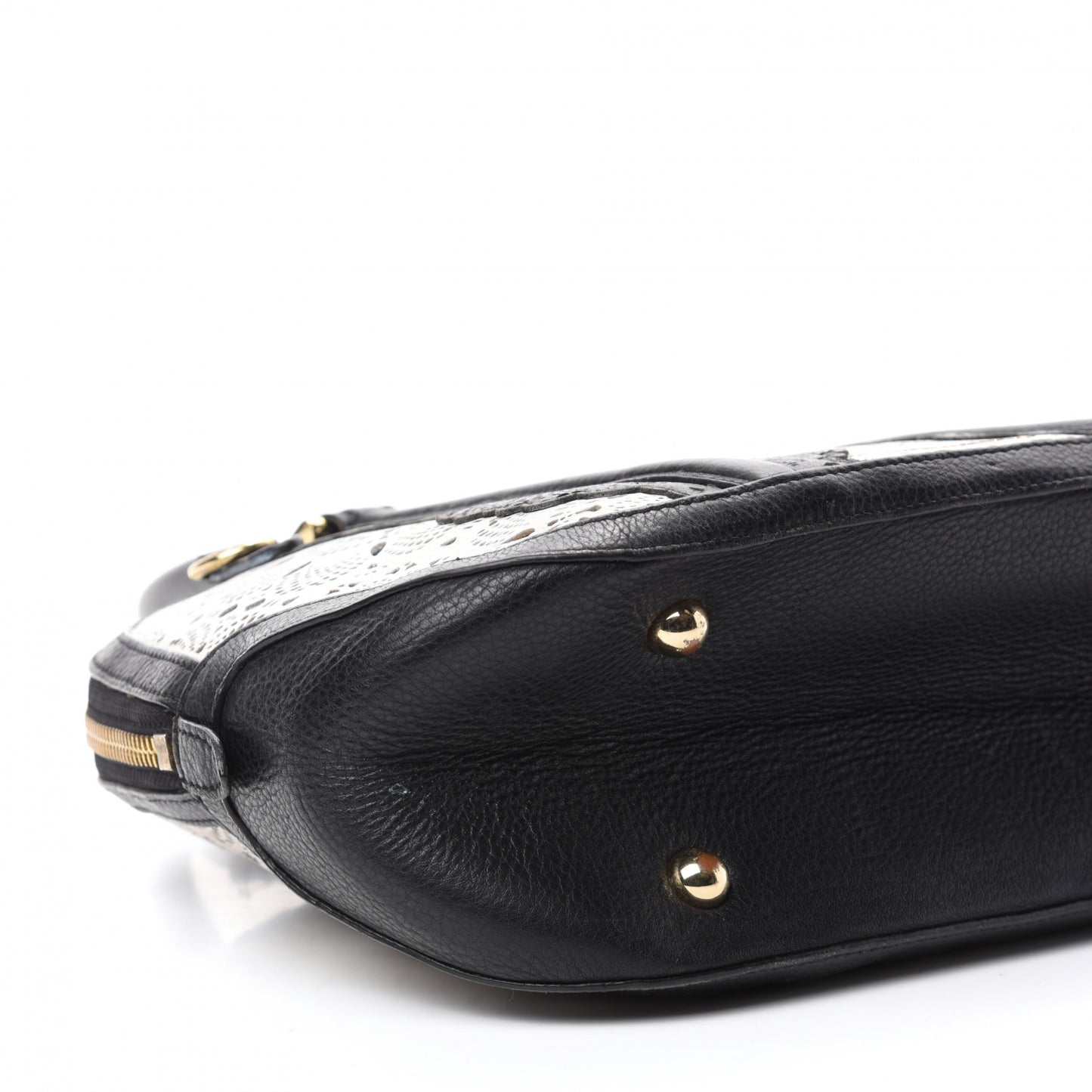 Calfskin Laser Cut Lace Small Orchard Bowling Bag Black White