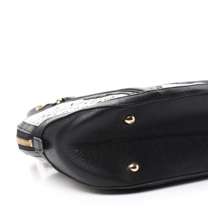 Burberry Calfskin Laser Cut Lace Small Orchard Bowling Bag Black White 6 of 11