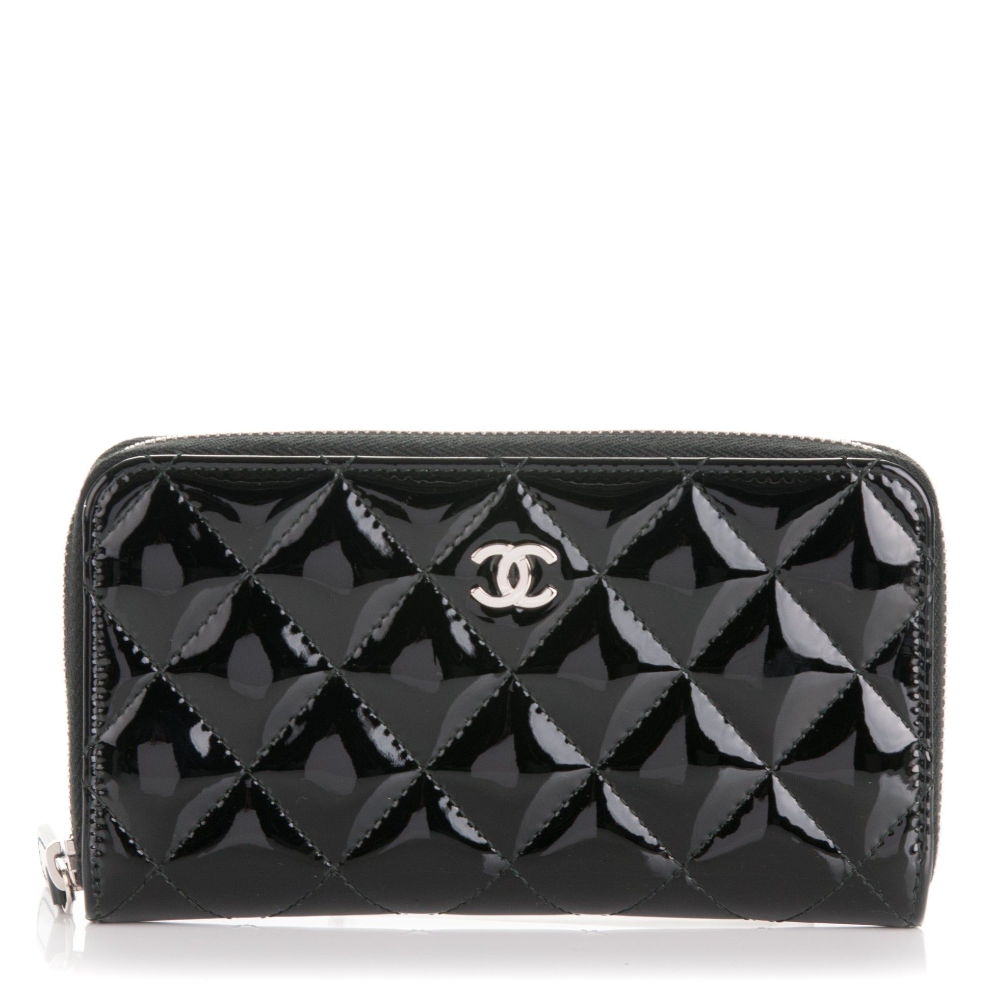 Chanel Patent Quilted Small Zip Around Wallet Black 1 of 8