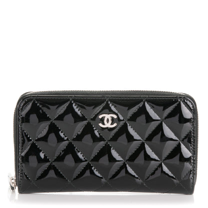 Chanel Patent Quilted Small Zip Around Wallet Black 1 of 8