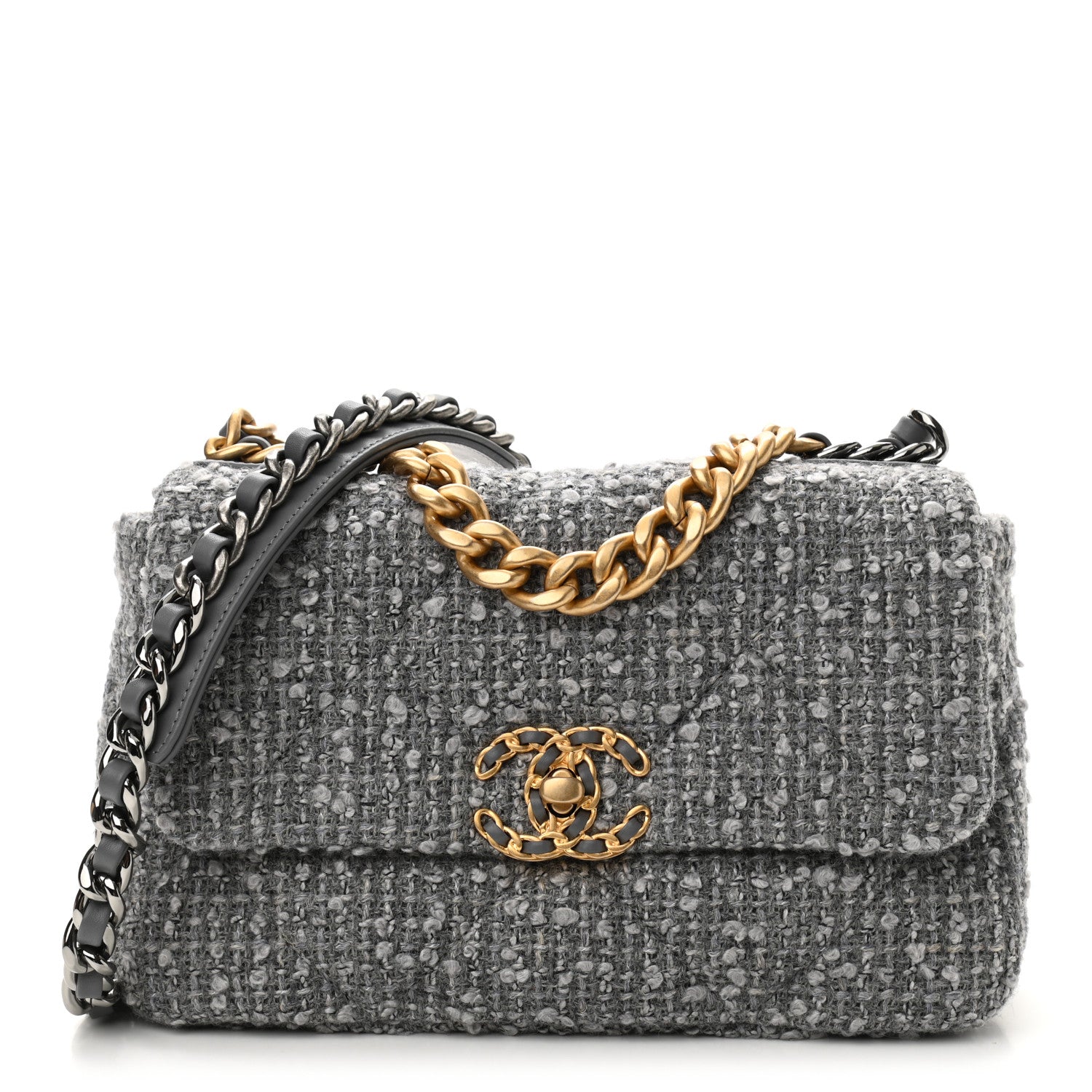 Chanel Tweed Quilted Medium Chanel 19 Flap Grey 1 of 11