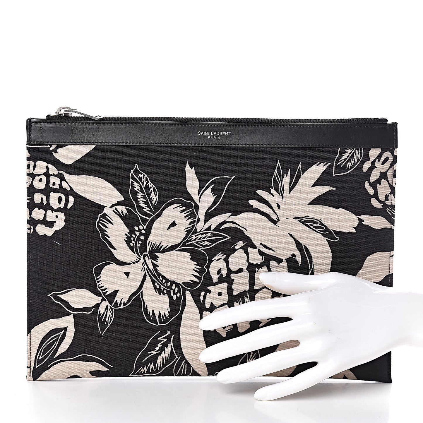 Canvas Hawaiian Print Zipped Tablet Holder Black