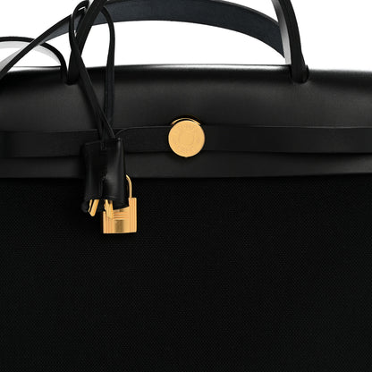Hermes Military Toile Vache Hunter Herbag Zip Retourne 31 PM Black 9 of 11