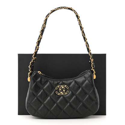 Chanel Crumpled Calfskin Quilted Braided CC Small Hobo Black 11 of 11