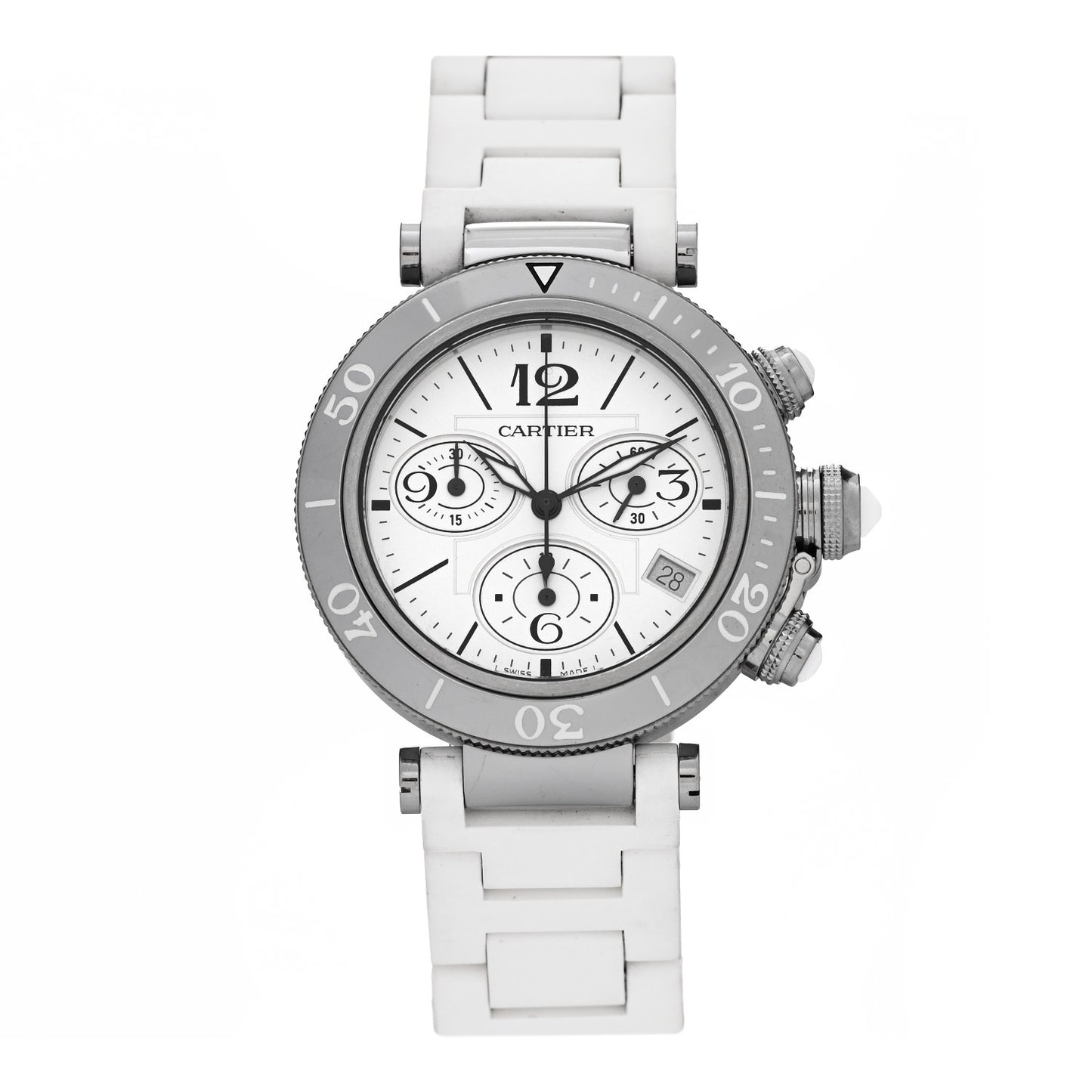 Stainless Steel Rubber 37mm Pasha C Chronograph Quartz Watch White