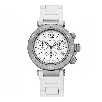 Cartier Stainless Steel Rubber 37mm Pasha C Chronograph Quartz Watch White 1 of 4