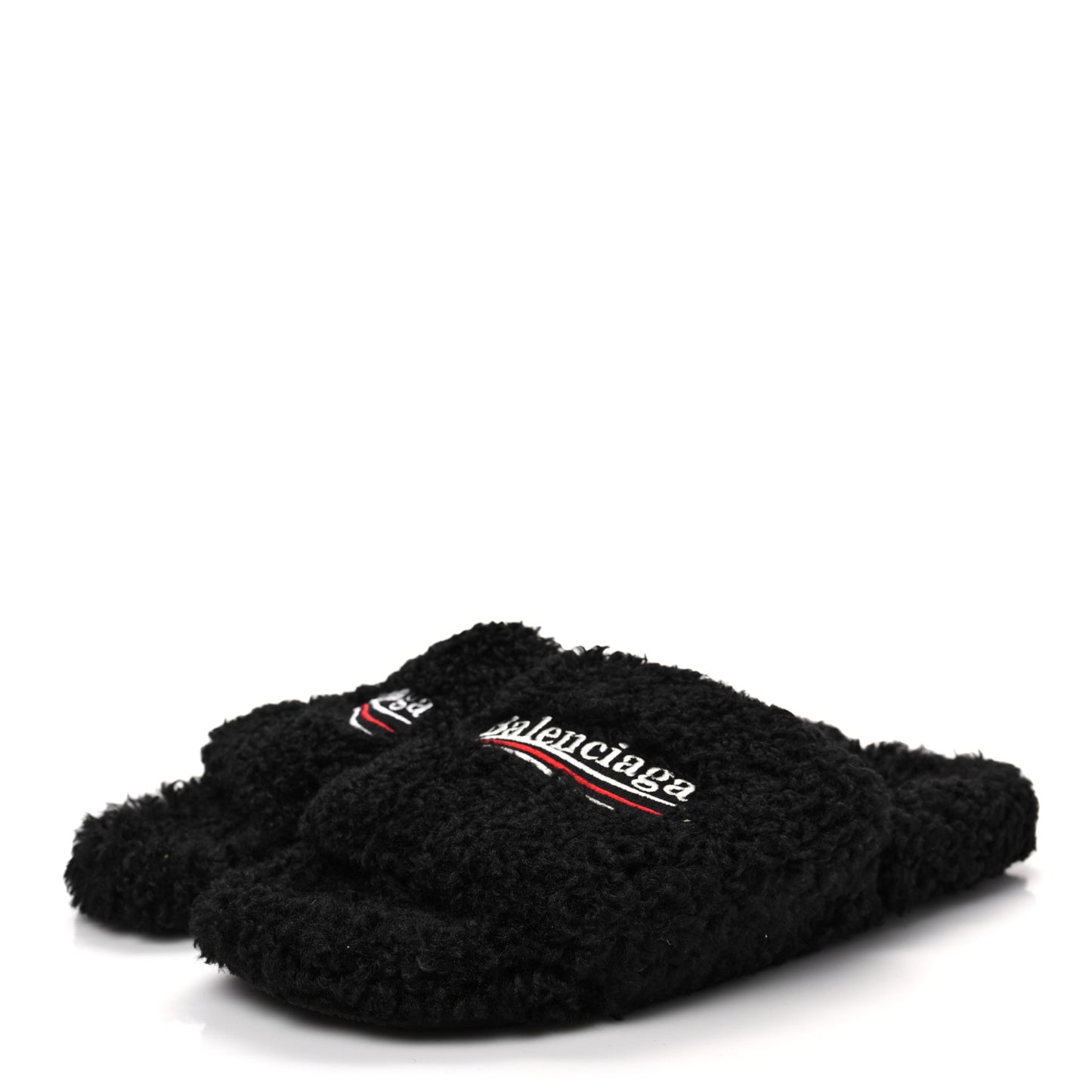 Faux Shearling Political Campaign Logo Slide Sandals 41 Black White Red
