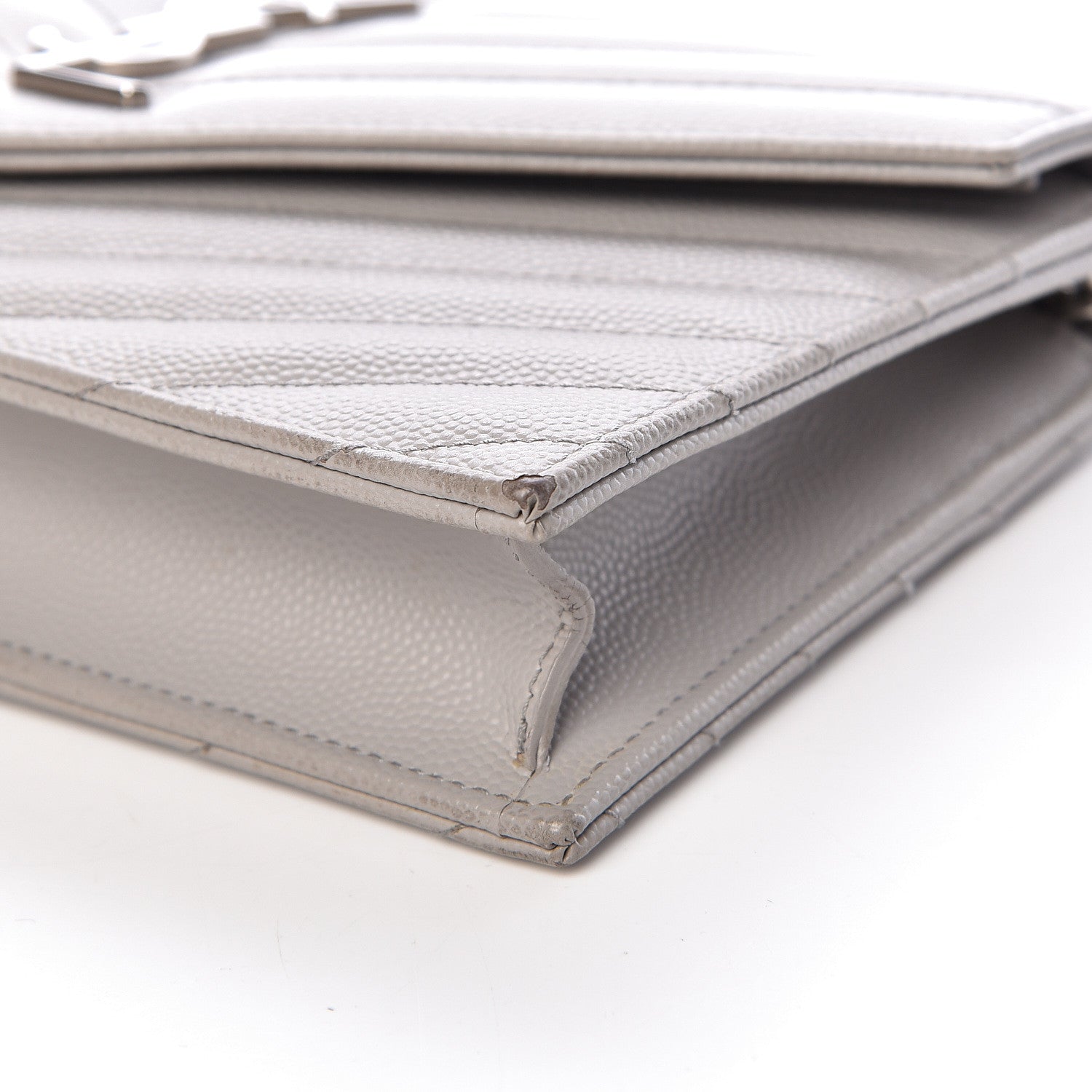 Saint Laurent Grain De Poudre Matelasse Chevron Monogram Envelope Chain Wallet Fog 11 of 14