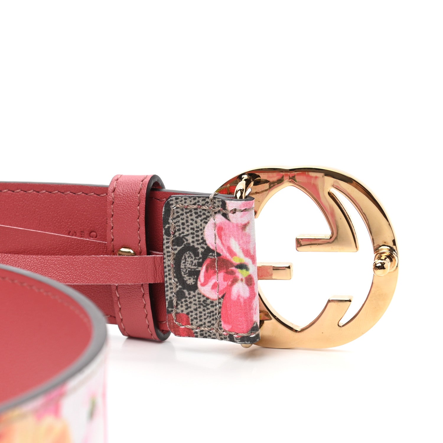 Gucci GG Supreme Monogram Blooms Moon Calfskin Interlocking G 37mm Belt 80 32 Beige Ebony Multicolor Dry Rose 4 of 5
