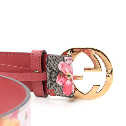 Gucci GG Supreme Monogram Blooms Moon Calfskin Interlocking G 37mm Belt 80 32 Beige Ebony Multicolor Dry Rose 4 of 5
