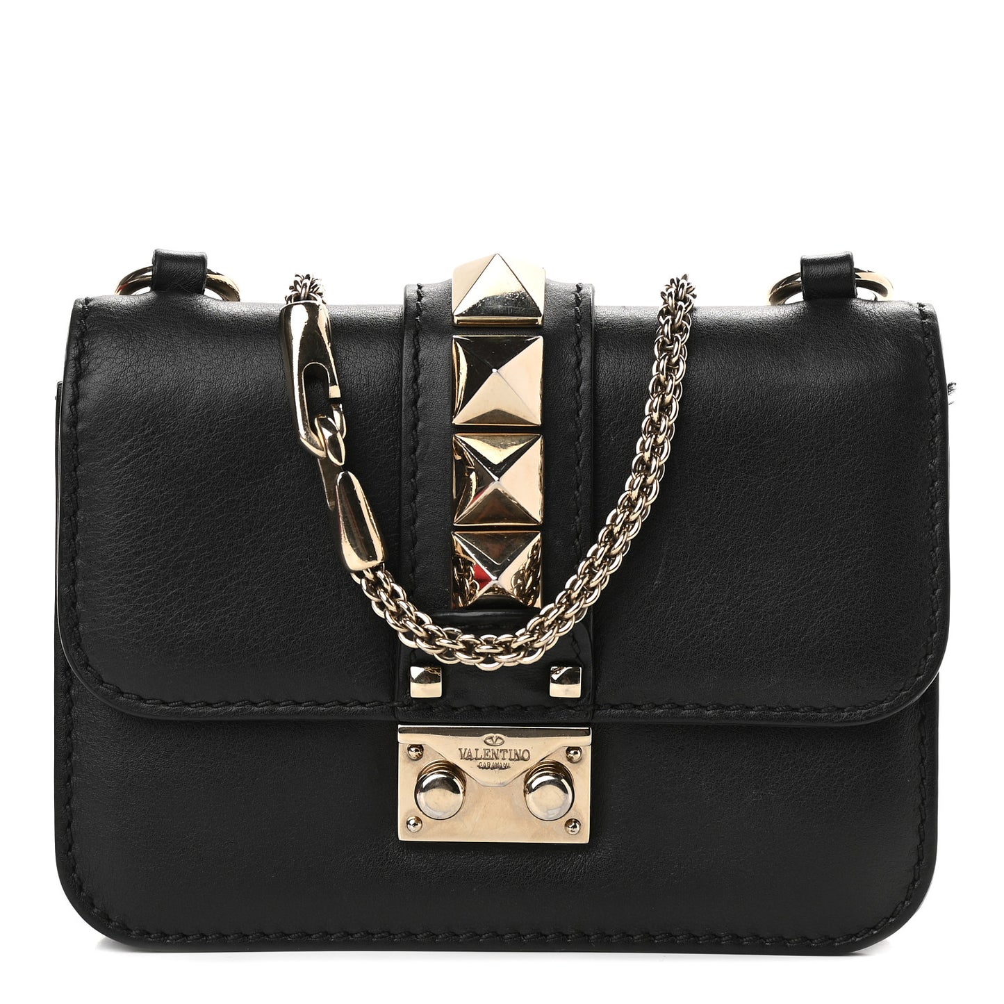 Vitello Small Glam Lock Rockstud Flap Black