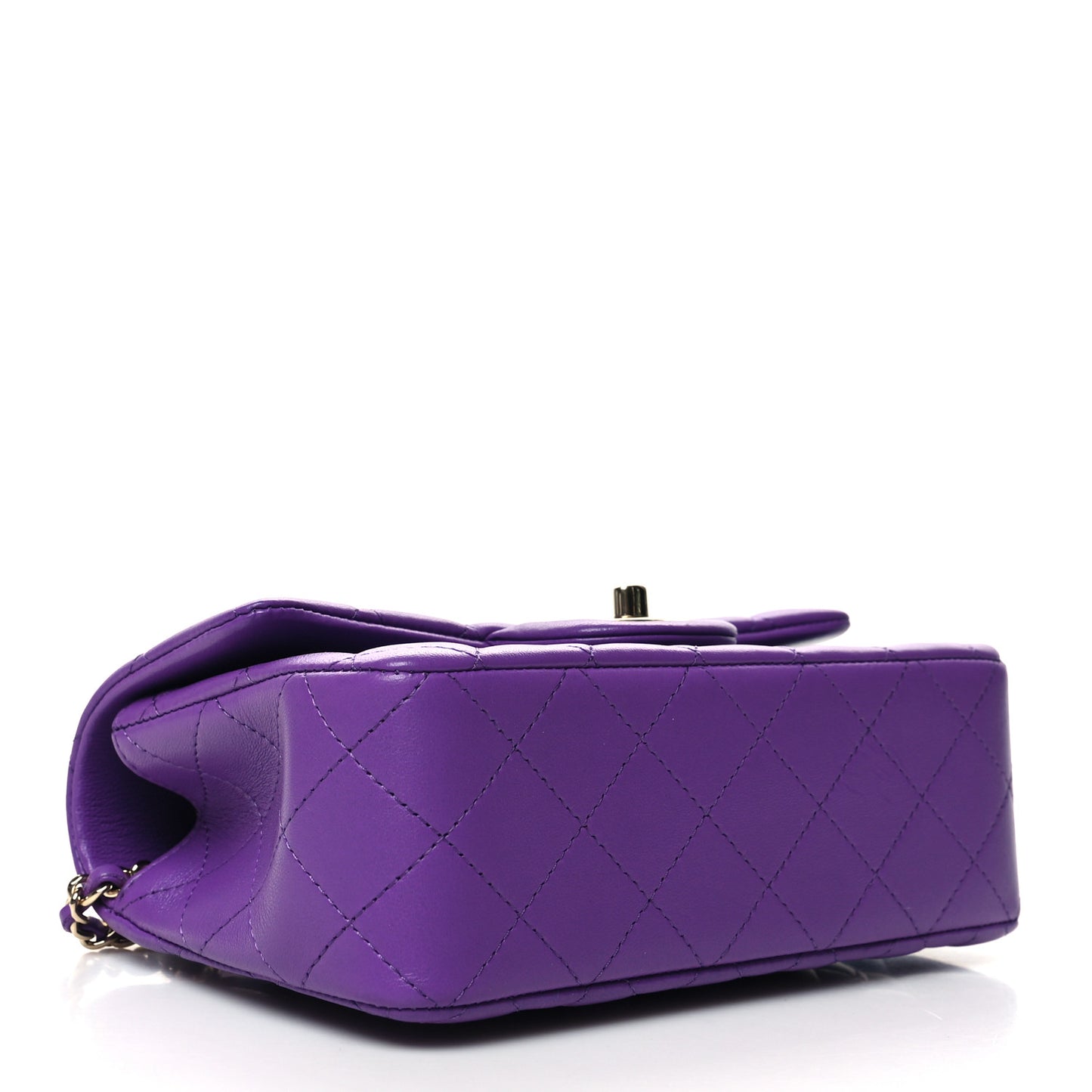 Lambskin Quilted Mini Top Handle Rectangular Flap Dark Purple