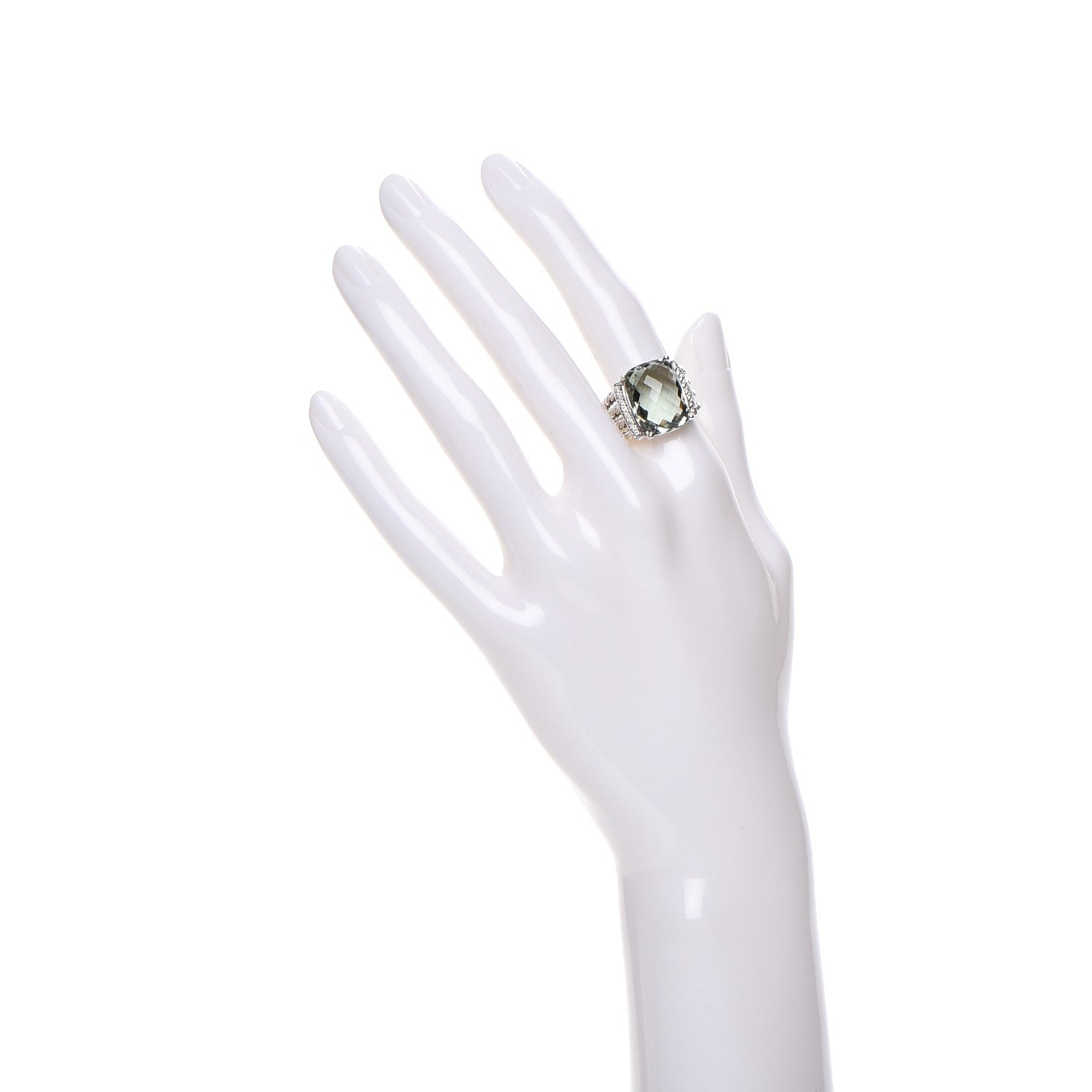 David Yurman Sterling Silver Diamond Prasiolite 16mm Wheaton Ring 54 7 2 of 4