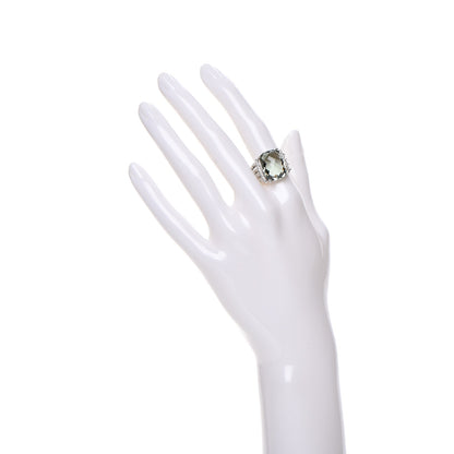 David Yurman Sterling Silver Diamond Prasiolite 16mm Wheaton Ring 54 7 2 of 4