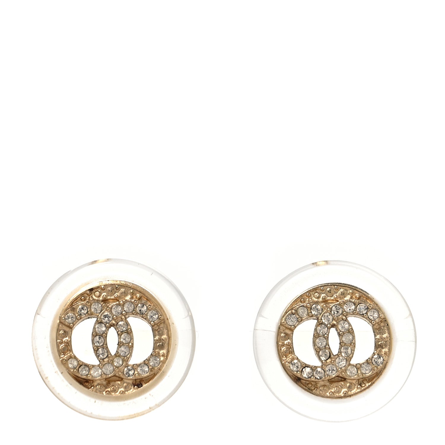 Chanel Resin Crystal CC Button Earrings Gold 2 of 8