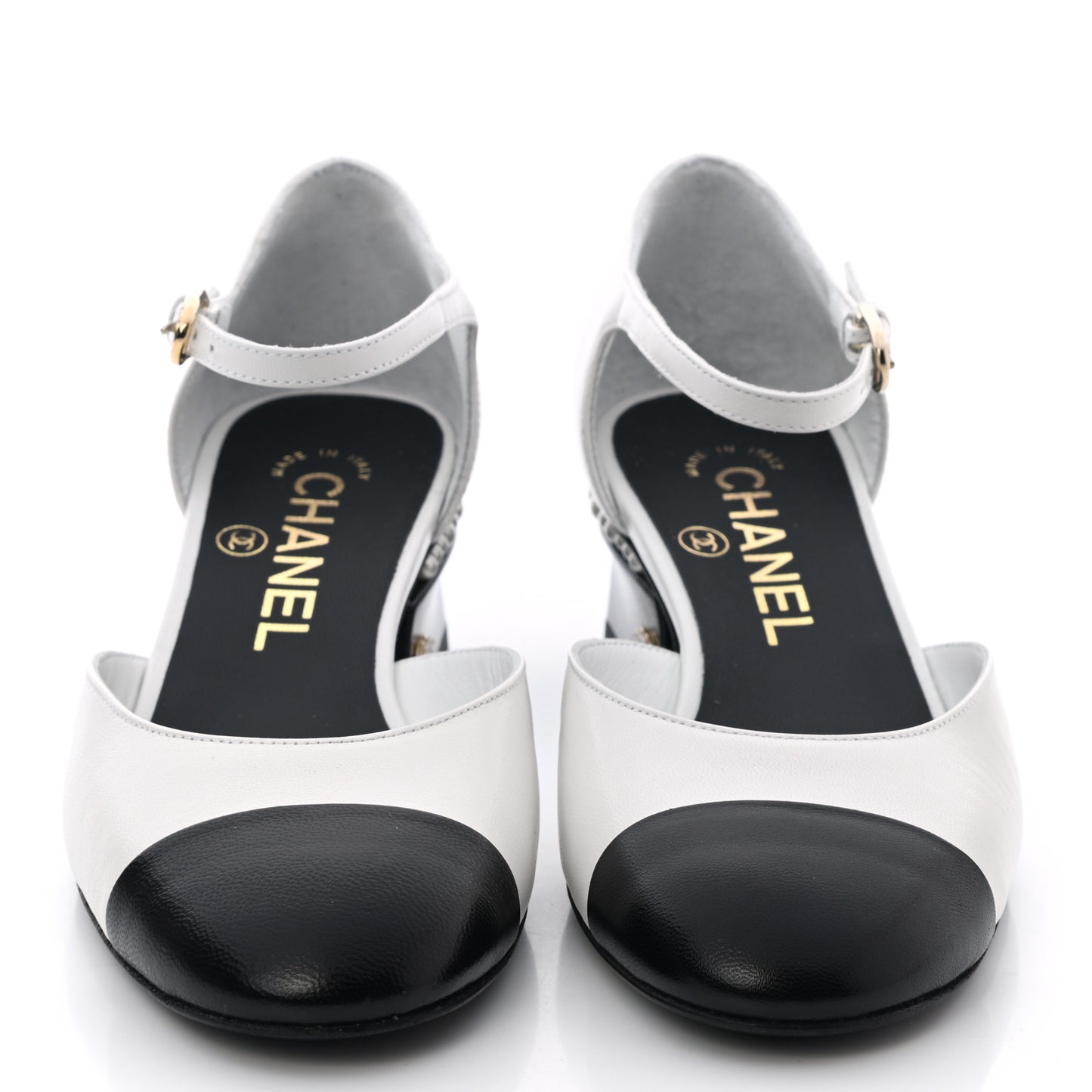 Shiny Goatskin Pearl Mary Jane Flats 35 White Black