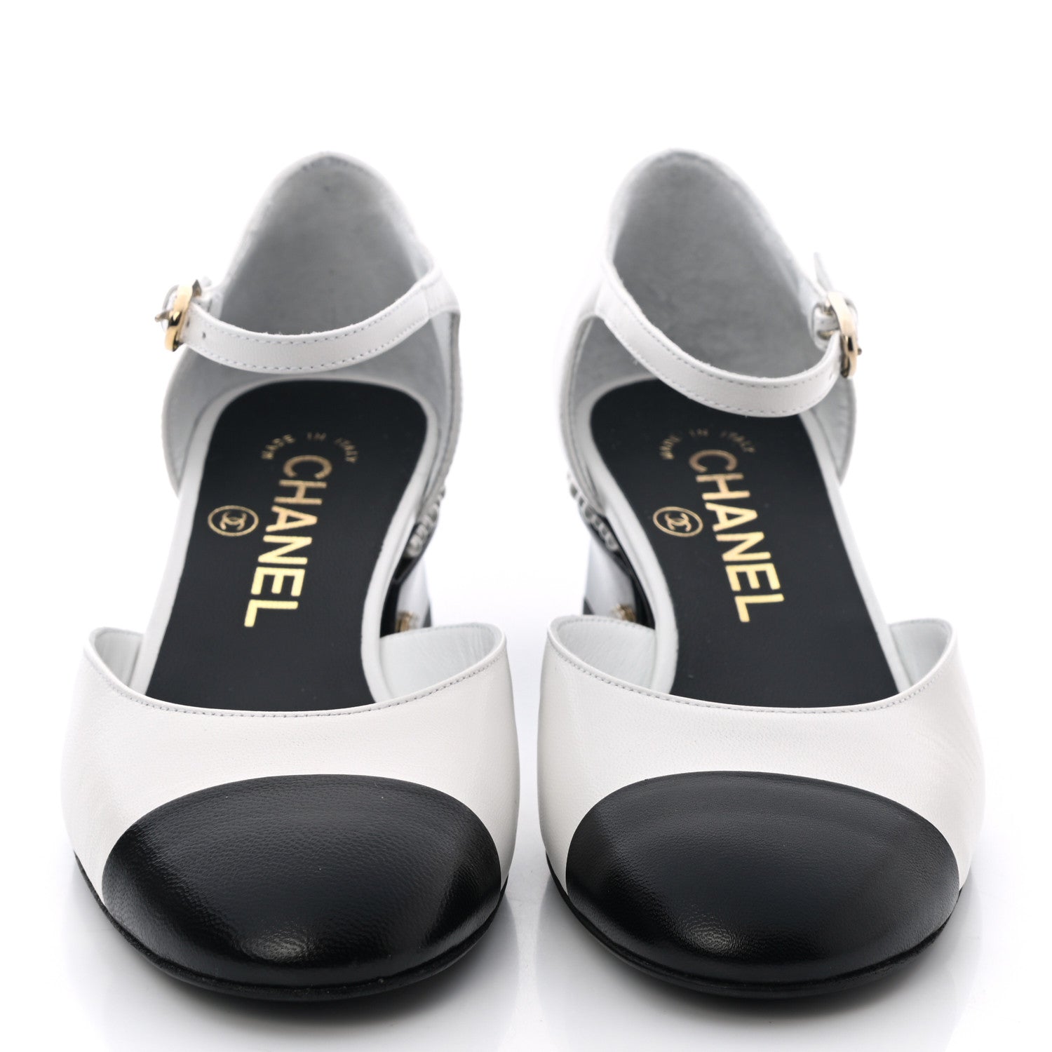 Chanel Shiny Goatskin Pearl Mary Jane Flats 35 White Black 2 of 9
