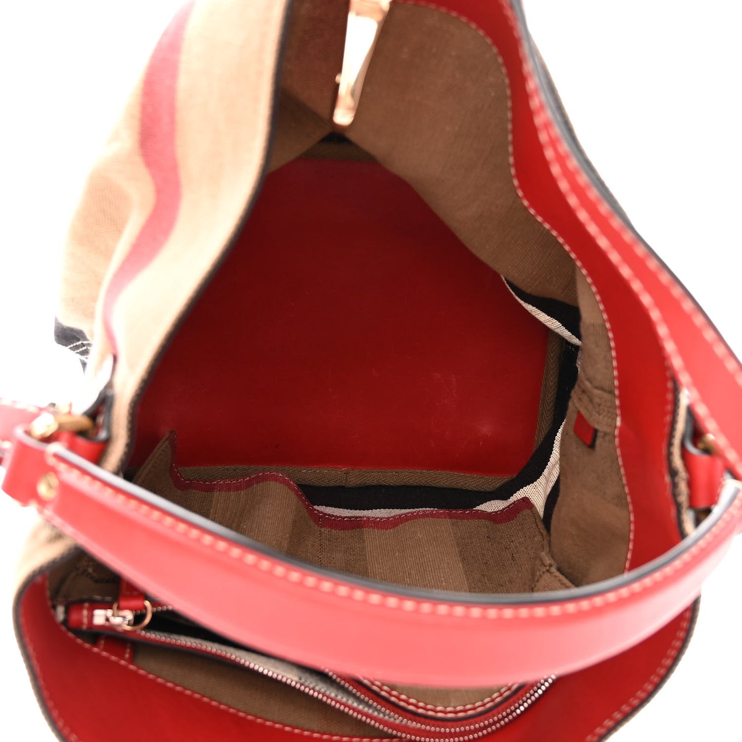 Canvas Mega Check Medium Ashby Bucket Bag Red