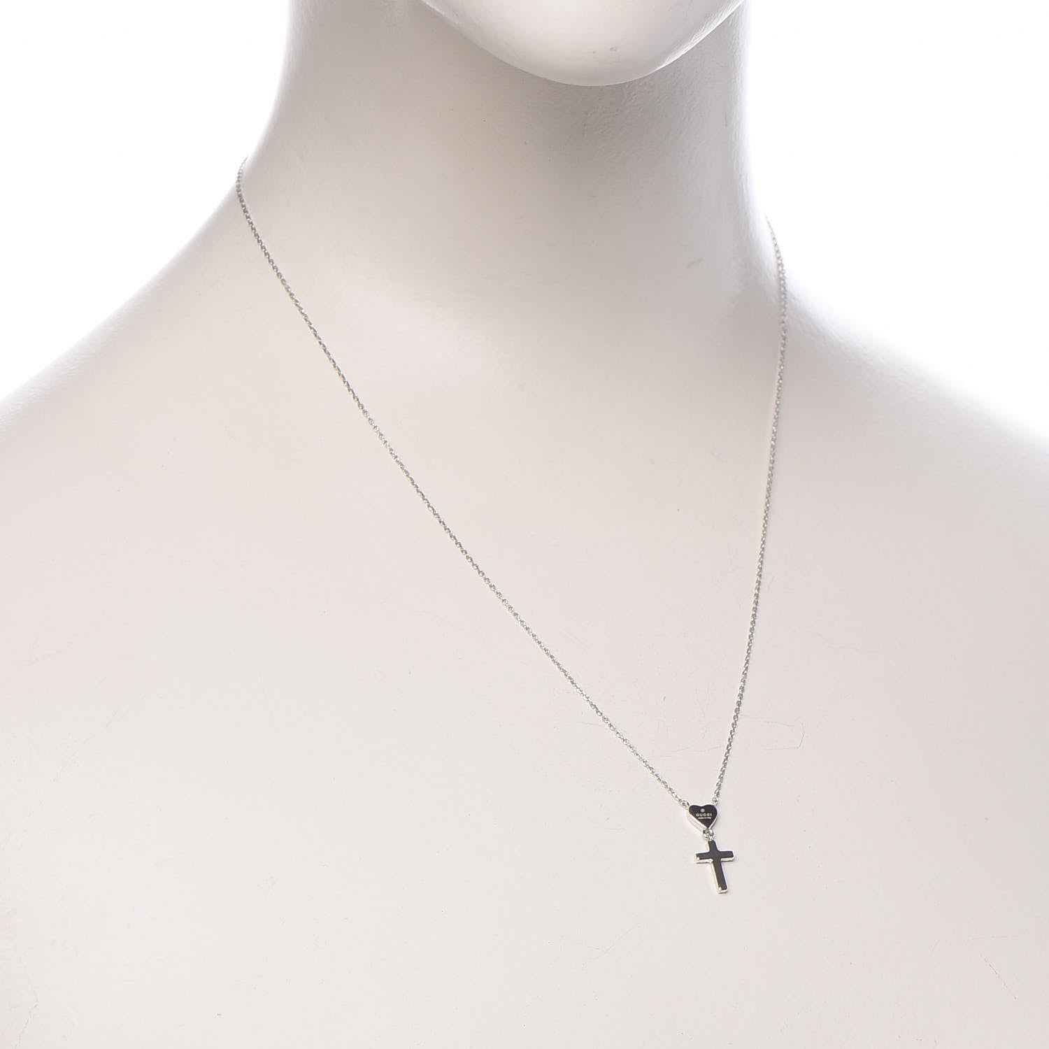 Gucci 18K White Gold Diamond Heart Cross Pendant Necklace 2 of 6