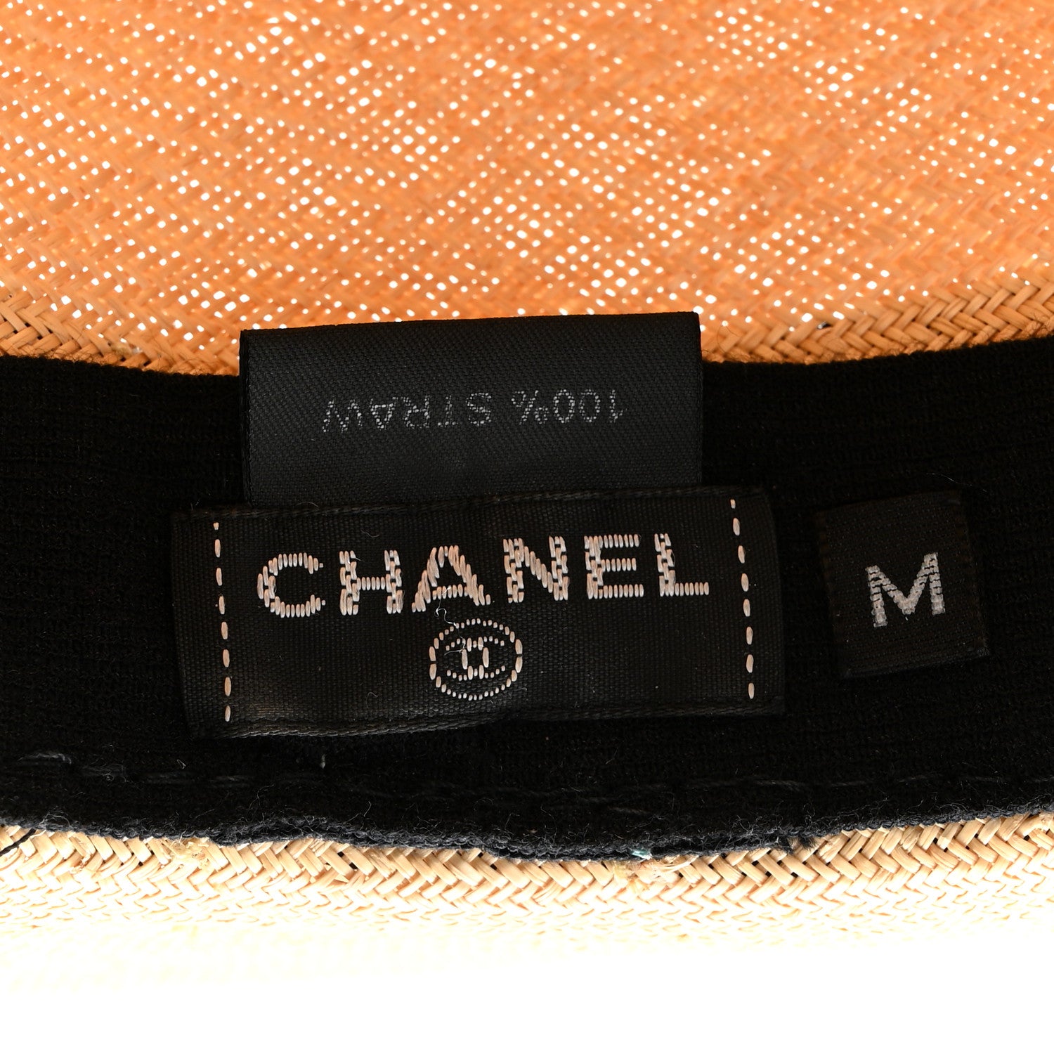 Chanel Straw Grosgrain Wide Brim Hat M Beige Black 8 of 8