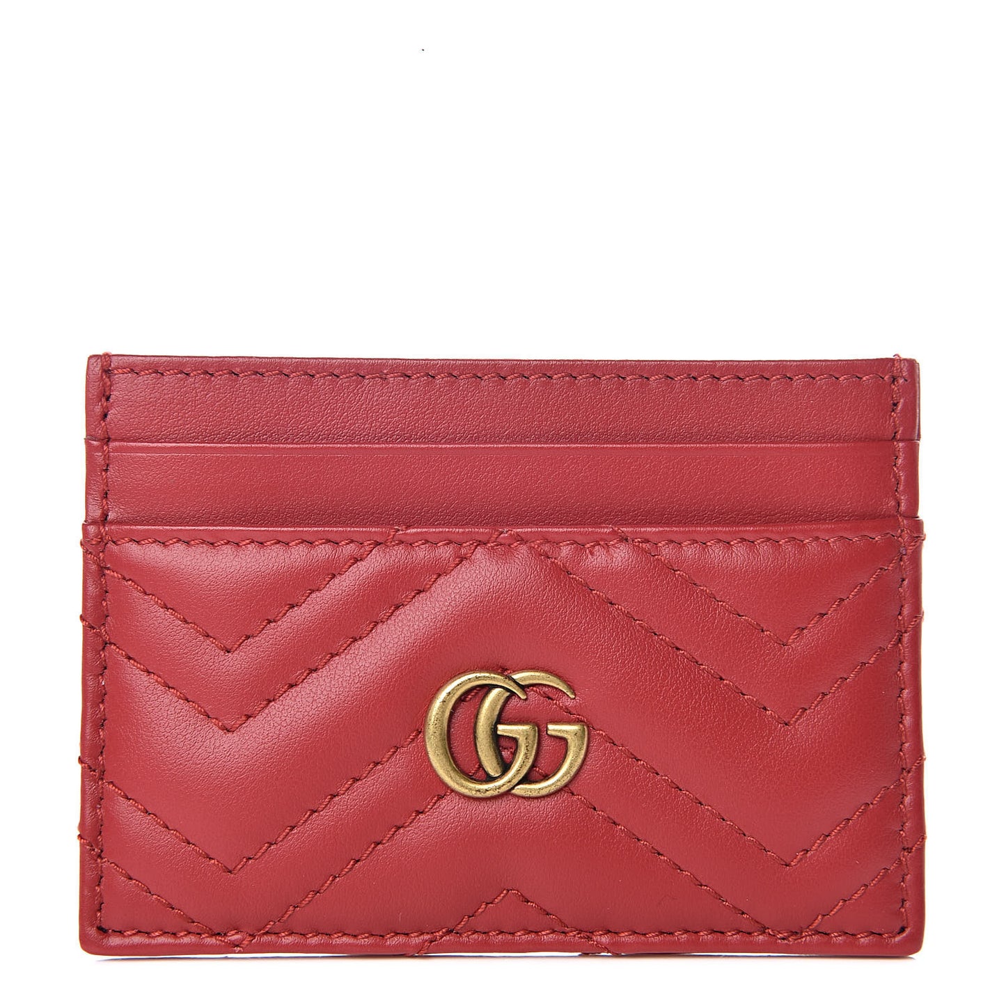 Calfskin Matelasse GG Marmont Card Holder Hibiscus Red