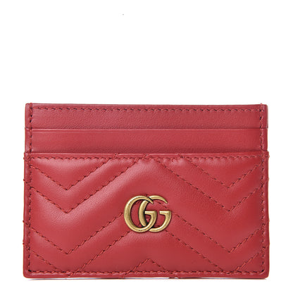 Gucci Calfskin Matelasse GG Marmont Card Holder Hibiscus Red 1 of 7