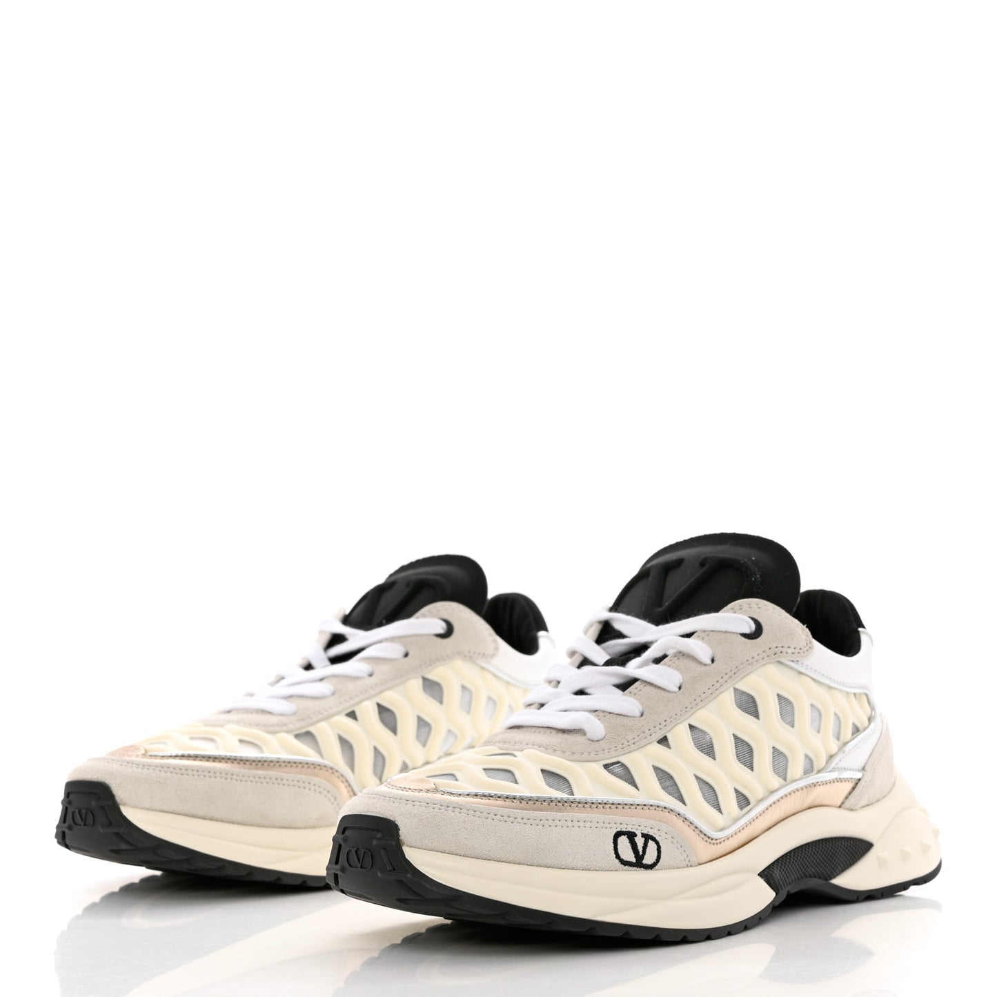 Suede Neoprene Mesh Womens Ready Go Runner Sneakers 40 Light 40 Ivory Black