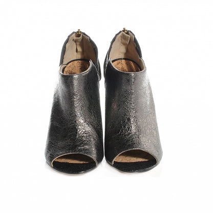 Chanel Metallic Crinkled Calfskin Peep Toe Heels 35.5 Dark Silver 2 of 6