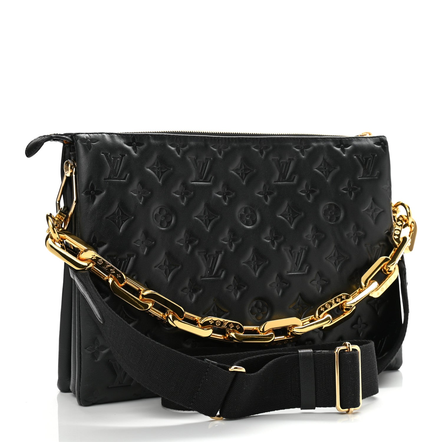 Louis Vuitton Lambskin Embossed Monogram Coussin MM Black 3 of 11