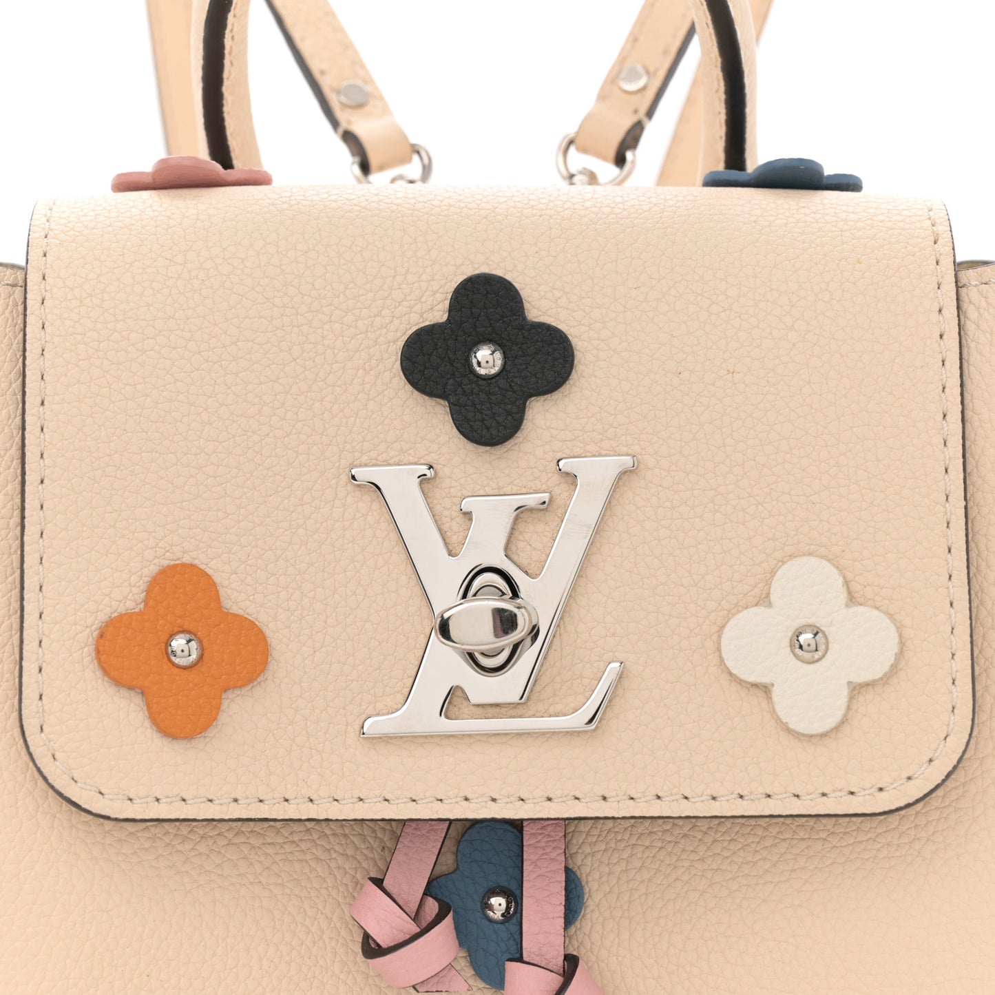 Calfskin Flowers Lockme Mini Backpack Creme